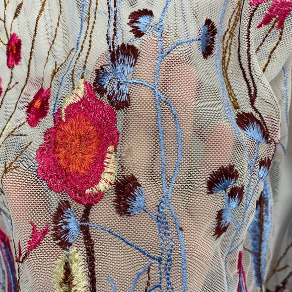Cynthia Rowley mesh Embroidered Floral bell sleeve - Picture 5 of 7